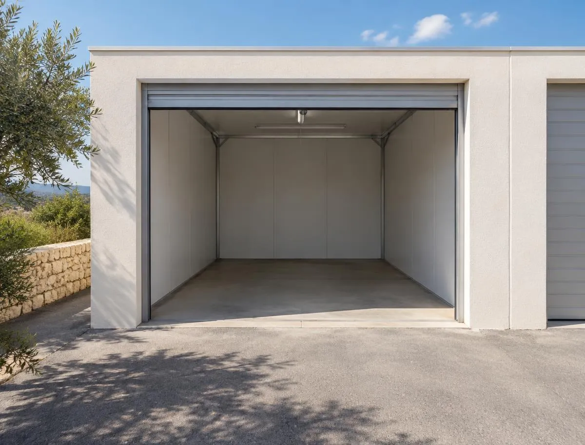 Single — storage unit with its roller door open and direct vehicle access